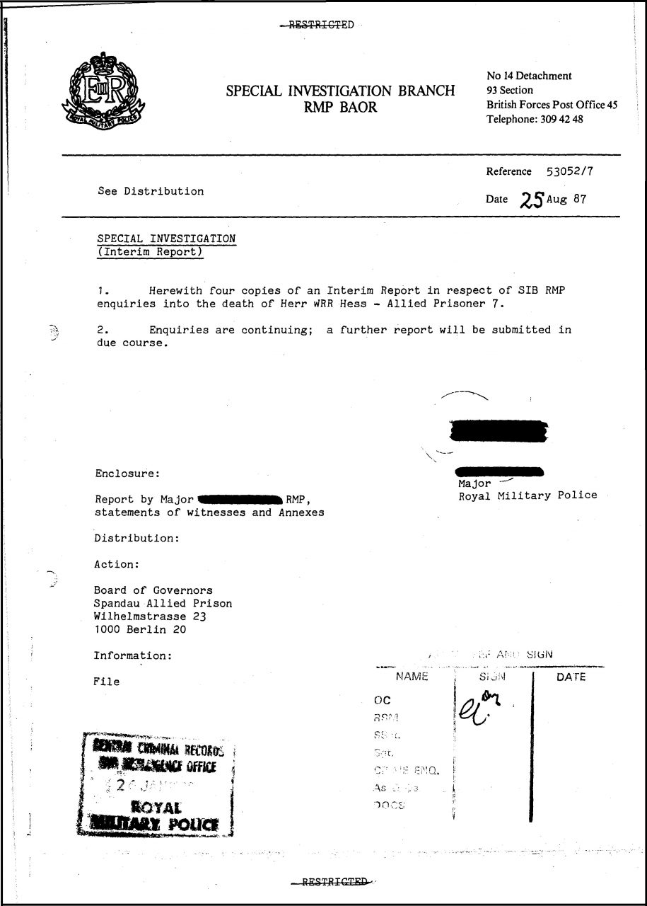 Расследование смерти Рудольфа Гесса. Доклад британской военной полиции 